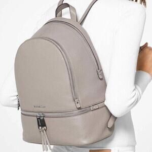 Michael Kors Rhea Zip Leather LARGE Greige Backpack